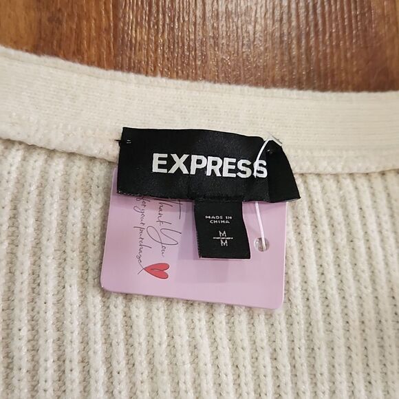 Express Vneck Ivory Ruffle Sweater - Picture 3 of 5